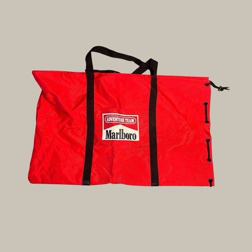 Vintage Marlboro Adventure Team Red Nylon Duffel Gear Bag Large Travel Tote